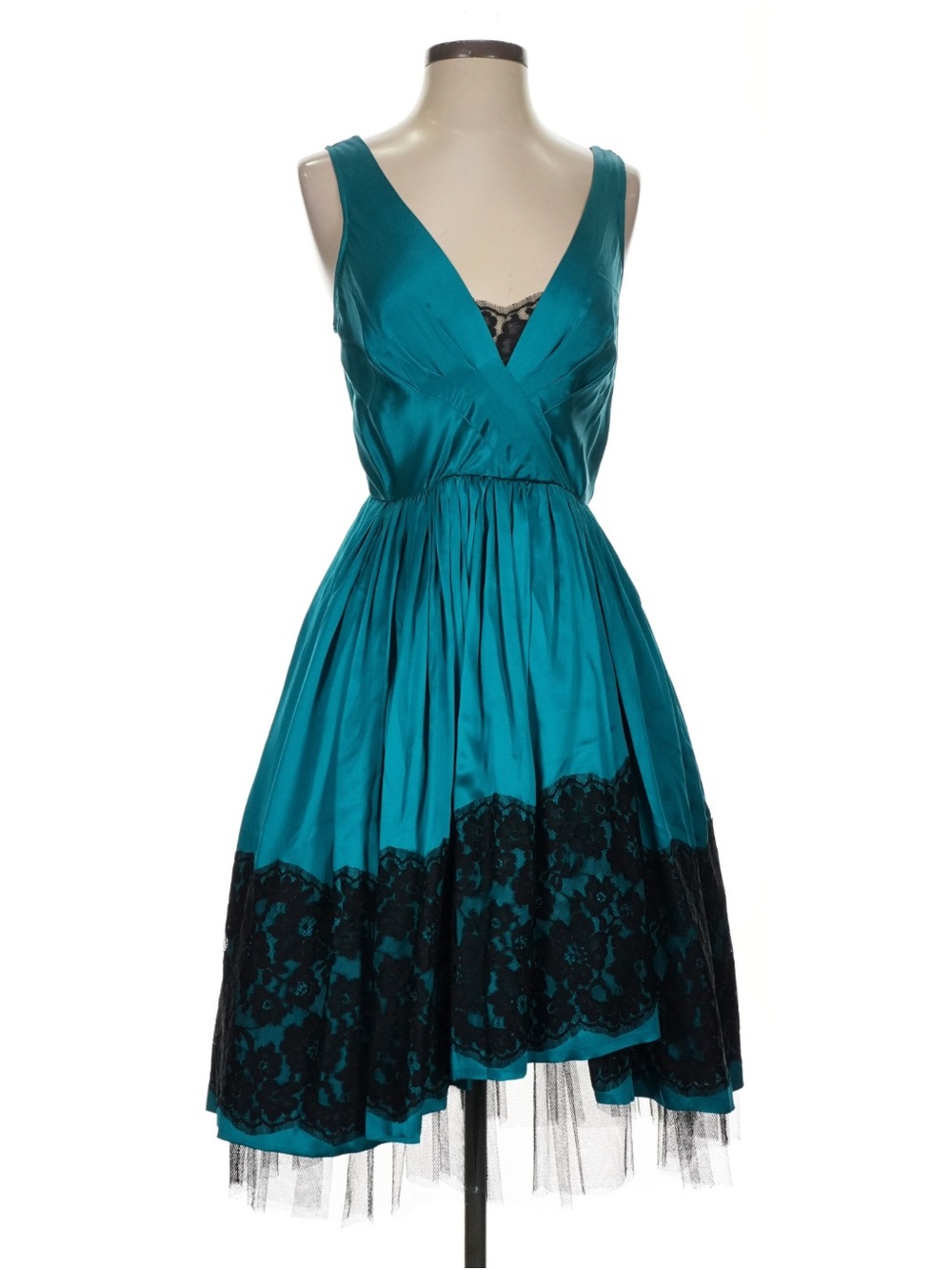 Plenty by Tracey Reese for Anthropologie Teal 100% silk & black lace dress sz 10